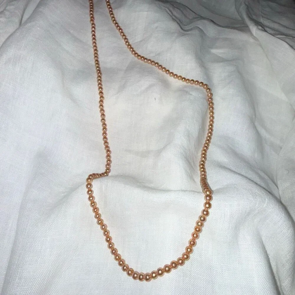 Vintage 1950s Art Glass Pearl Necklace Set 34” C Clasp &‎ 25” Layered Coral Pink